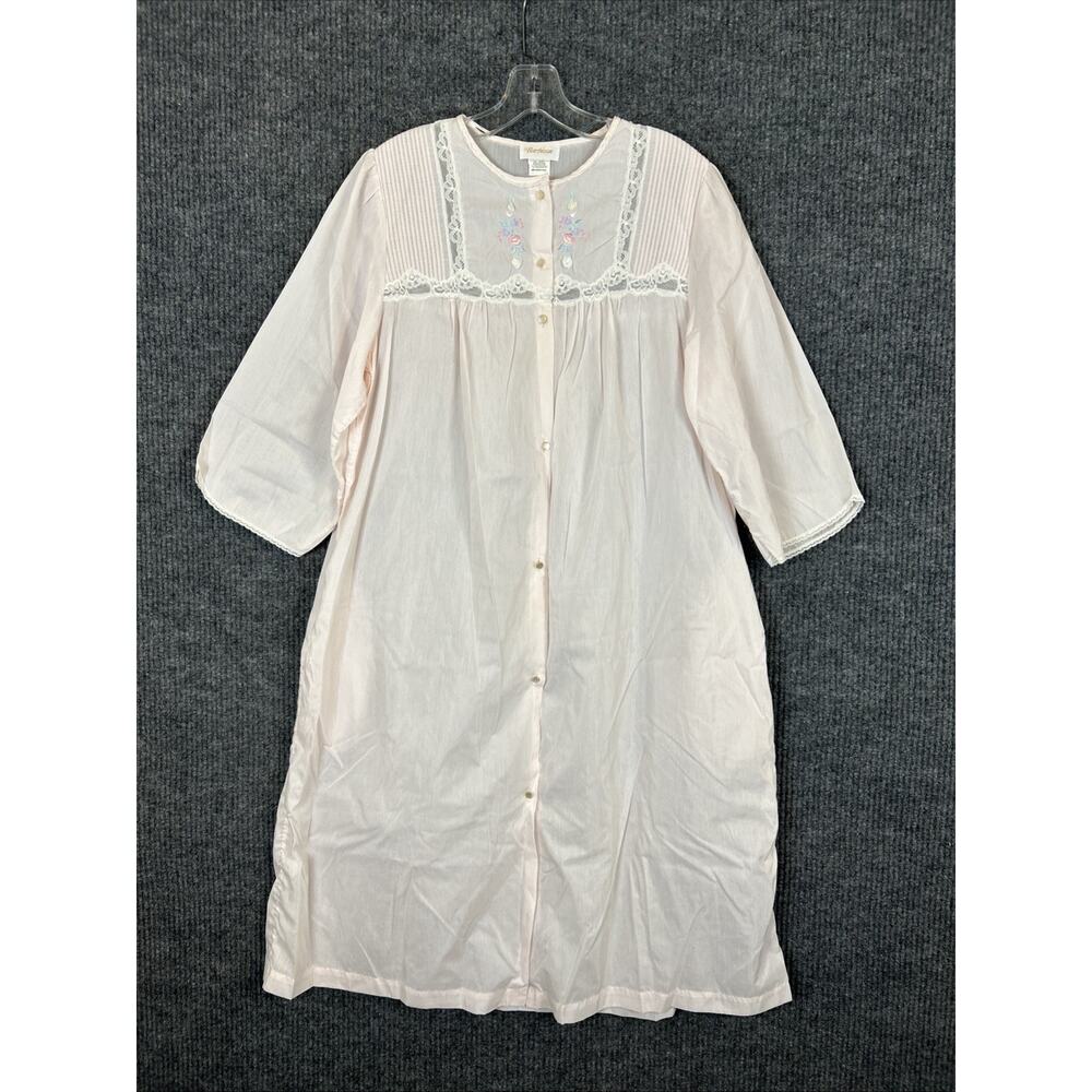 Barbizon Womens Nightgown House Dress Pink Embroidered Size Medium